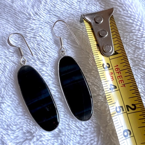 925 Blue Black Tiger Eye Earrings - Picture 2 of 3